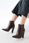 VRT-4801 Brown High Thick Heels Zippered Women's Boots