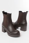 5109-3056 Brown Elasticated Thick Heels Casual Women's Boots