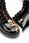 02-3055 Black Patent Leather Leopard Lace-Up Zippered Women's Boots