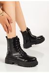 812-356 Black Croco Lace-Up Zippered Women's Boots