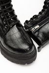812-356 Black Croco Lace-Up Zippered Women's Boots
