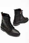 2024-2289 Black Lace-Up Zippered Casual Women's Boots