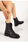 2024-2289 Black Lace-Up Zippered Casual Women's Boots