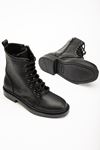 2024-2289 Black Lace-Up Zippered Casual Women's Boots