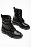 2024-2289 Black Croco Lace-Up Zippered Women's Boots