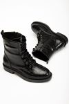 2024-2289 Black Croco Lace-Up Zippered Women's Boots