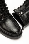 2024-2289 Black Croco Lace-Up Zippered Women's Boots