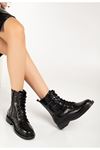 2024-2289 Black Croco Lace-Up Zippered Women's Boots