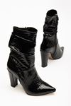 VRT-4815 Black Croco High Thick Heels Bellows Zippered Women's Boots