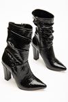 VRT-4815 Black Croco High Thick Heels Bellows Zippered Women's Boots