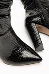 VRT-4815 Black Croco High Thick Heels Bellows Zippered Women's Boots