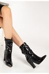VRT-4815 Black Croco High Thick Heels Bellows Zippered Women's Boots