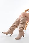 SR-2001 Beige Suede Stiletto Heeled Casual Women's Boots