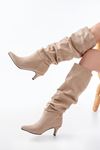 SR-2001 Beige Suede Stiletto Heeled Casual Women's Boots