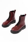 868-356 Burgundy Patent Leather Lace-Up Zippered Women's Boots