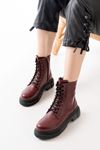 868-356 Burgundy Patent Leather Lace-Up Zippered Women's Boots