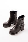 5109-3042 Casual Women's Boots with Zippered Thick Heels with Brown Buckle Accessory