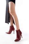 VRT-4802 Burgundy High Slim Heeled Zippered Women's Boots