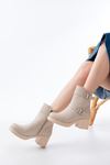 5109-3027 Beige Heeled Zippered Women's Boots