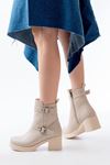 5109-3027 Beige Heeled Zippered Women's Boots