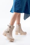 5109-3027 Beige Heeled Zippered Women's Boots