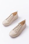 MK-9026 Beige Lace-Up Stone Accessory Casual Sneakers
