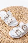 DM-6010 Casual Women's Slippers with White Buckle Accessory