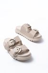 DM-6010 Beige Buckle Accessory Casual Women's Slippers