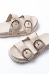 DM-6010 Beige Buckle Accessory Casual Women's Slippers