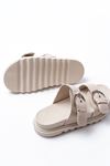 DM-6010 Beige Buckle Accessory Casual Women's Slippers