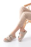 DM-6010 Beige Buckle Accessory Casual Women's Slippers