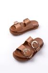 DM-6010 Tan Buckle Accessory Casual Women's Slippers