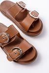 DM-6010 Tan Buckle Accessory Casual Women's Slippers