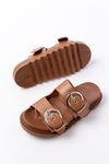 DM-6010 Tan Buckle Accessory Casual Women's Slippers