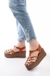 684-02 Tan Garni Orthopedic Genuine Leather Padding Women's Sandals