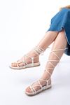 1001-1001 White Ankle Lace-Up Women's Sandals