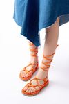 1001-1001 Orange Ankle Lace-Up Women's Sandals