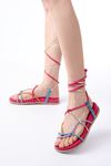 1001-1001 Fuchsia Multi Women's Ankle Lace-Up Sandals