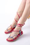 1001-1001 Fuchsia Multi Women's Ankle Lace-Up Sandals