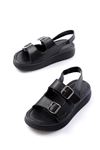 24413-572 Black Casual Padding Women Sandals with Heel Buckle Accessories