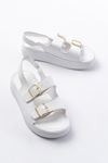 24413-572 White Casual Padding Women Sandals With Heel Buckle Accessory