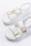 24413-572 White Casual Padding Women Sandals With Heel Buckle Accessory