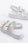24413-572 White Casual Padding Women Sandals With Heel Buckle Accessory