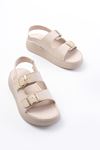 24413-572 Beige Casual Padding Heel Buckle Accessory Women's Sandals
