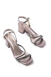  S-900  Platin Bantlı Taşlı Kalın Şeffaf Topuklu Kadın Ayakkabı
