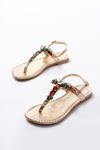 152-1110 Gold Multi Broken Glass Stone Flip Flop Women's Sandals