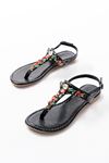 152-1110 Black Multi Broken Glass Stone Flip Flops Women's Sandals