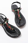 152-1110 Black Multi Broken Glass Stone Flip Flops Women's Sandals