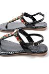 152-1110 Black Multi Broken Glass Stone Flip Flops Women's Sandals