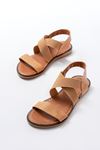 205-04 Beige Single Band Elasticated Genuine Leather Orthopedic Sole Women Sandals